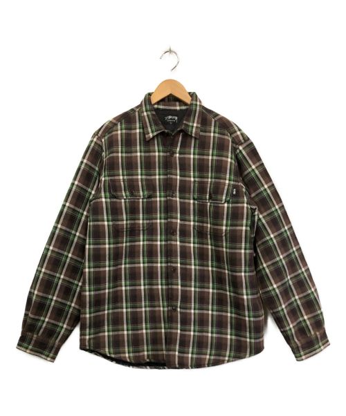 stussy（ステューシー）stussy (ステューシー) シャツジャケット ブラウン×グリーン サイズ:Lの古着・服飾アイテム