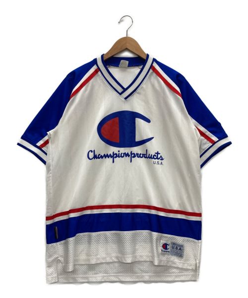 Champion（チャンピオン）Champion (チャンピオン) ゲームシャツ ホワイト×ブルー サイズ:Mの古着・服飾アイテム