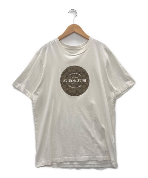 COACH（コーチ）COACH (コーチ) シグネチャーTシャツ ホワイト×ベージュ サイズ:Lの古着・服飾アイテム