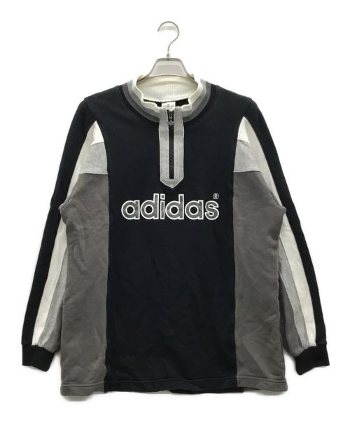 adidas（アディダス）adidas (アディダス) ハーフジップスウェット グレー×ブラック サイズ:Lの古着・服飾アイテム