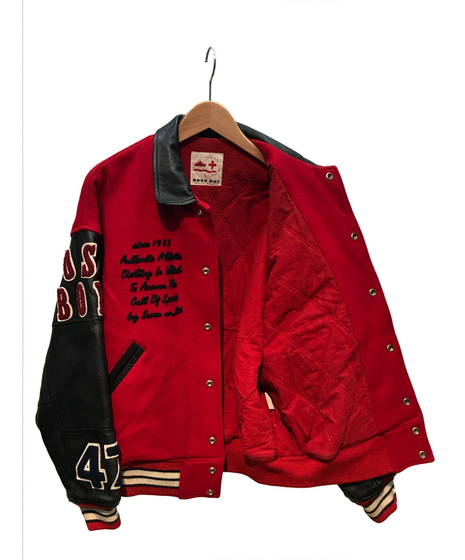 80年代 USA製 TROPHY JACKET 袖レザー ウールスタジャン ワッペン