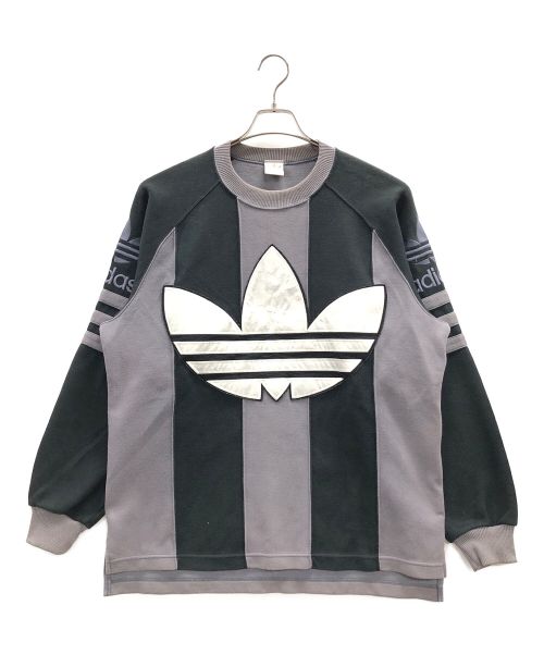 adidas（アディダス）adidas (アディダス) ヴィンテージビッグロゴスウェット ブラック×グレー サイズ:M-Lの古着・服飾アイテム