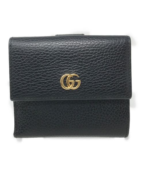 GUCCI（グッチ）GUCCI (グッチ) 2つ折り財布 ＧＧマーモント レザー ブラック サイズ:実寸サイズにてご確認ください。の古着・服飾アイテム