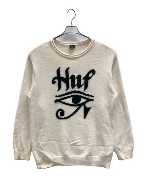 HUF（ハフ）HUF (ハフ) ニット HORUS JACQUARD SWEATER（ホルス ジャガード セーター） アイボリー×ブラック サイズ:XLの古着・服飾アイテム