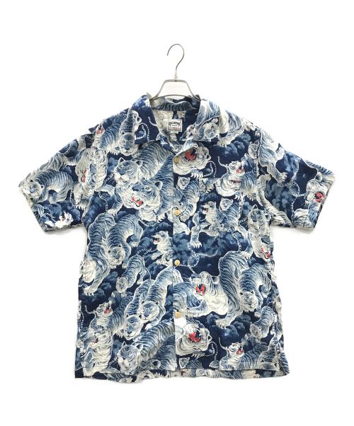 HOUSTON（ヒューストン）HOUSTON (ヒューストン) シャツ 41131 INDIGO LINEN ALOHA SHIRT ブルー サイズ:Lの古着・服飾アイテム