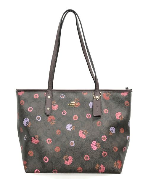 COACH（コーチ）COACH (コーチ) トートバッグ 花柄 シグネチャー ブラウン サイズ:実寸サイズにてご確認ください。の古着・服飾アイテム