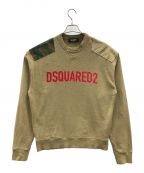 DSQUARED2ディースクエアード）の古着「オーバーサイズスウェット ロゴショルダーパッチダメージ加工スウェット」｜ベージュ