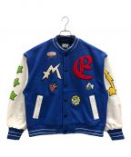 maison emeraldメゾンエメラルド）の古着「スタジャン STAR EMBROIDERY BASEBALL JACKET（スター エンブロイダリー ベースボール ジャケット）/スターワッペン スタジャン」｜ブルー