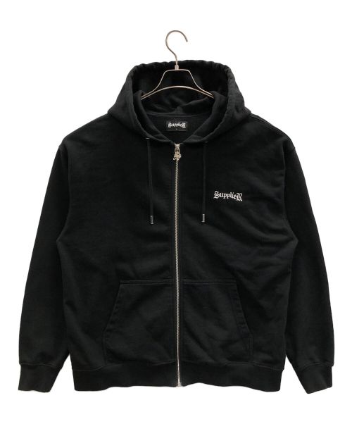 SUPPLIER（サプライヤー）SUPPLIER (サプライヤー) ジップパーカー Boxy Fit Cross Logo Zip Hoodie（ボクシー フィット クロス ロゴ ジップ フーディ） ブラック サイズ:Lの古着・服飾アイテム