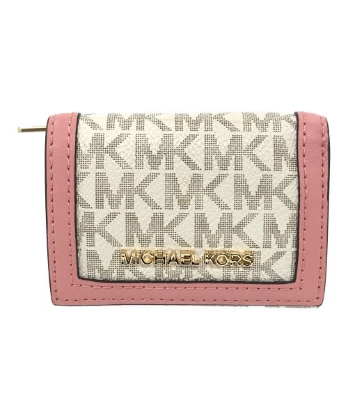 MICHAEL KORS（マイケルコース）MICHAEL KORS (マイケルコース) 財布 3つ折り財布 シグネチャー ホワイト×ピンク サイズ:実寸サイズにてご確認ください。の古着・服飾アイテム