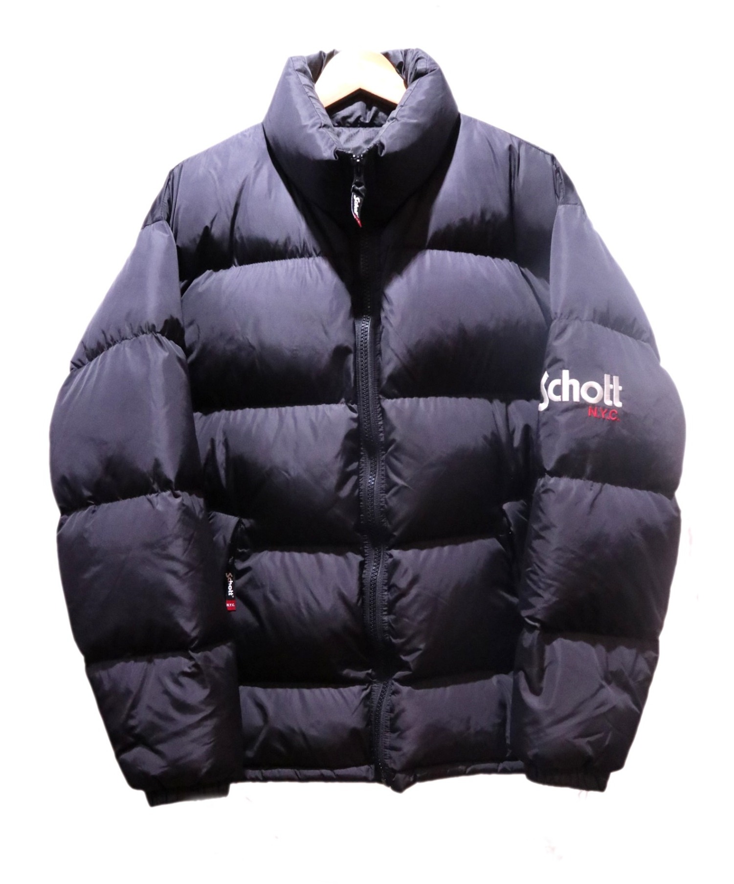 ☆新品 Schott ショット ダウンベスト チェック柄 山羊革 フェザー L+