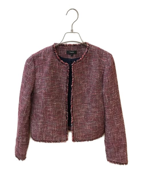 theory（セオリー）theory (セオリー) Basket Tweed Cropped Crew JKT レッド サイズ:2の古着・服飾アイテム