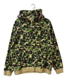 A BATHING APE（アベイシングエイプ）の古着「ファイヤーカモシャークジップアップパーカー」｜グリーン