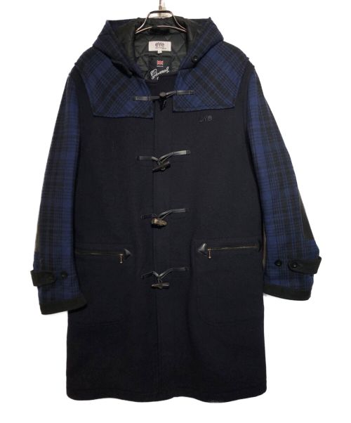 eYe COMME des GARCONS JUNYAWATANABE MAN（アイ コム デ ギャルソン ジュンヤ ワタナベ マン）eYe COMME des GARCONS JUNYAWATANABE MAN (コム デ ギャルソン ジュンヤ ワタナベ マン) GLOVER ALL (グローバーオール) レザー切替えダッフルコート ネイビー サイズ:Lの古着・服飾アイテム