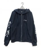 stussyステューシー）の古着「スリーブプリントジップパーカー」｜ネイビー