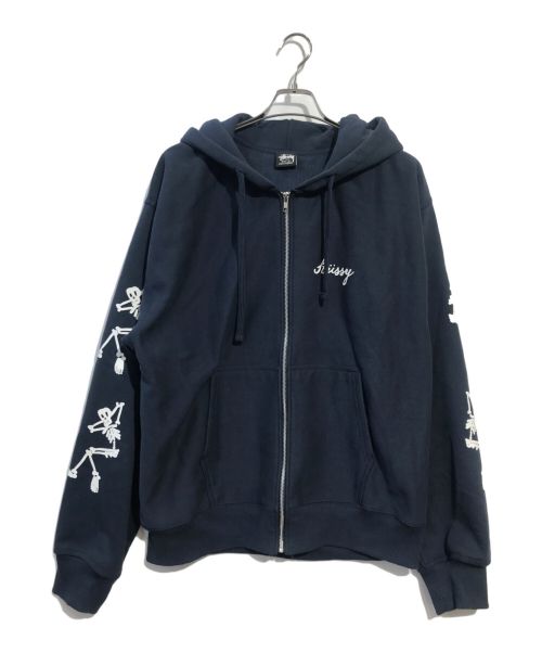 stussy（ステューシー）stussy (ステューシー) スリーブプリントジップパーカー ネイビー サイズ:Lの古着・服飾アイテム