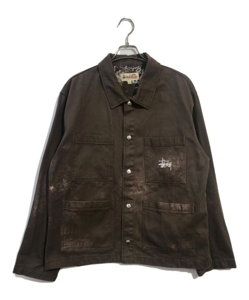 stussy（ステューシー）stussy (ステューシー) Spotted Bleach Chore Jacket ブラウン サイズ:Lの古着・服飾アイテム