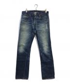 RRLダブルアールエル）の古着「LOW STRAIGHT DENIM PANTS JAPAN WOVEN SELVEDGE DENIM USED」｜ブルー