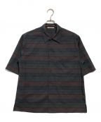 AURALEEオーラリー）の古着「WOOL POLYESTER BORDER HALF SLEEVED SHIRTS」｜ブラウン×グリーン