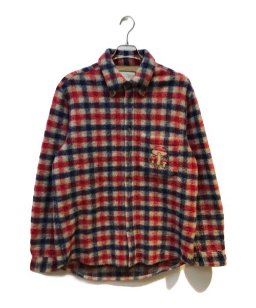 GUCCI（グッチ）GUCCI (グッチ) マッシュルーム刺繍ウールシャツ レッド サイズ:46の古着・服飾アイテム