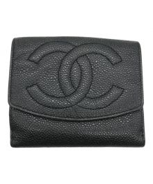 CHANEL（シャネル）の古着「キャビアスキンダブルホックウォレット」｜ブラック