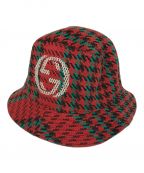 GUCCIグッチ）の古着「HOUNDSTOOTH WOOL FEDORAハット」｜レッド