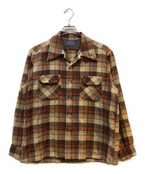 PENDLETON（ペンドルトン）PENDLETON (ペンドルトン) オープンカラーウールシャツ ブラウン×オレンジ サイズ:Lの古着・服飾アイテム