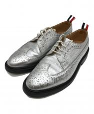 Thom Browne (トムブラウン) レザー ロングウィング メダリオン シューズ シルバー サイズ:25.5㎝