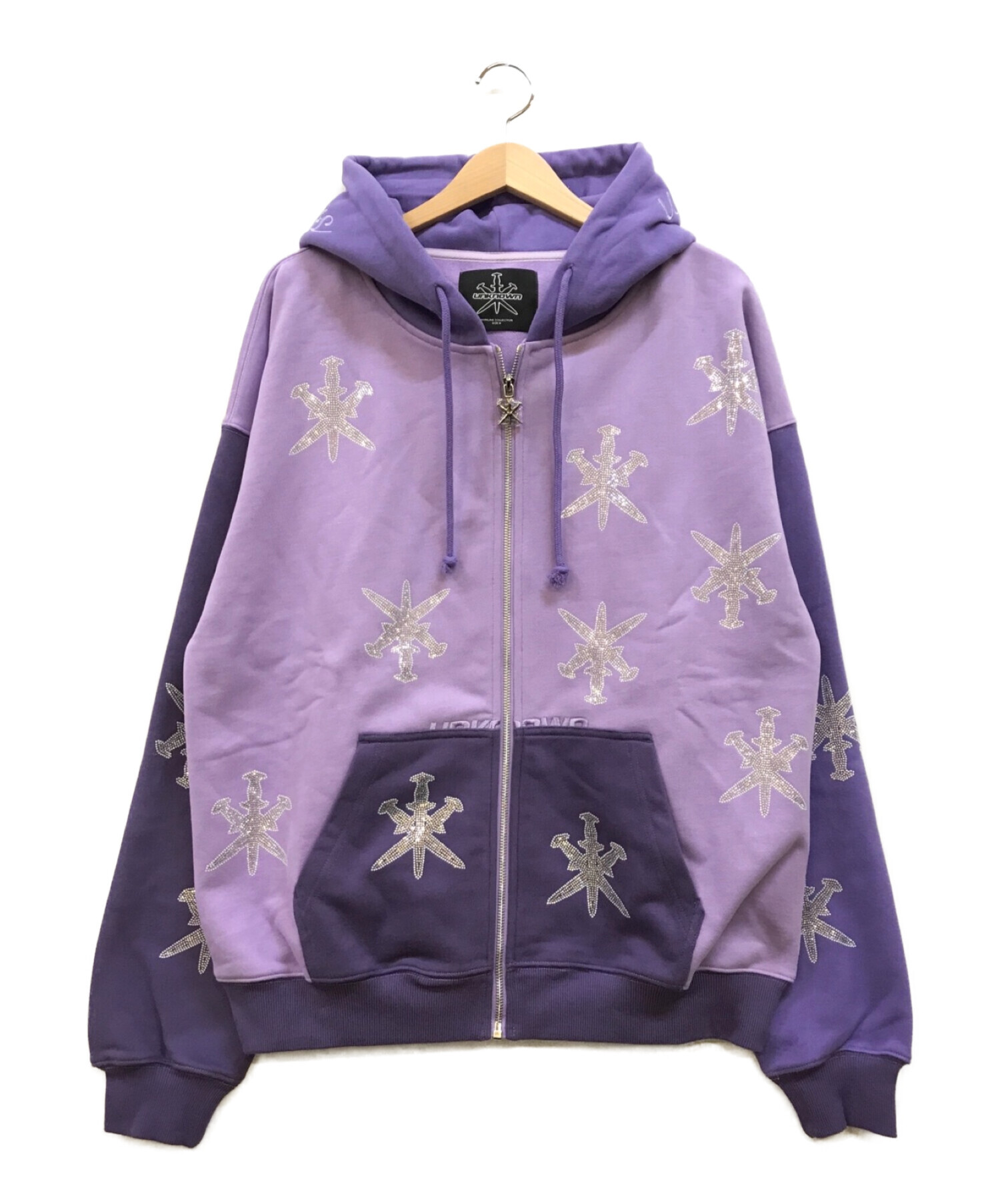 パープル✙ Purple Panel Dagger Rhinestone Zip Up サイズ