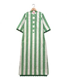 Kate Spade（ケイトスペード）の古着「Awning Stripe Pom Pom Tunic」｜ホワイト×グリーン