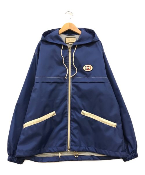 GUCCI（グッチ）GUCCI (グッチ) Double G Canvas Zipper Logo Jacket ブルー サイズ:46の古着・服飾アイテム