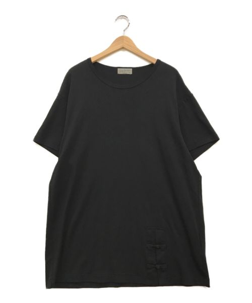 YOHJI YAMAMOTO（ヨウジヤマモト）YOHJI YAMAMOTO (ヨウジヤマモト) ディオラマ スムース チャイナ ボタン ラウンド ネック Tシャツ ブラック サイズ:3の古着・服飾アイテム