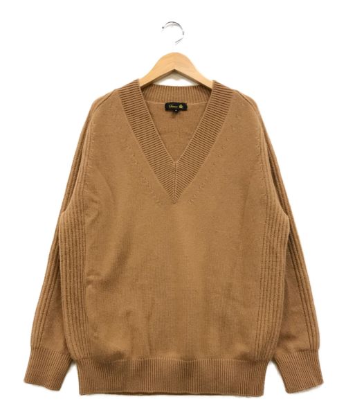 DRAWER（ドゥロワー）DRAWER (ドゥロワー) 17Gカシミヤ 天竺編み Vネックニット ブラウン サイズ:2の古着・服飾アイテム