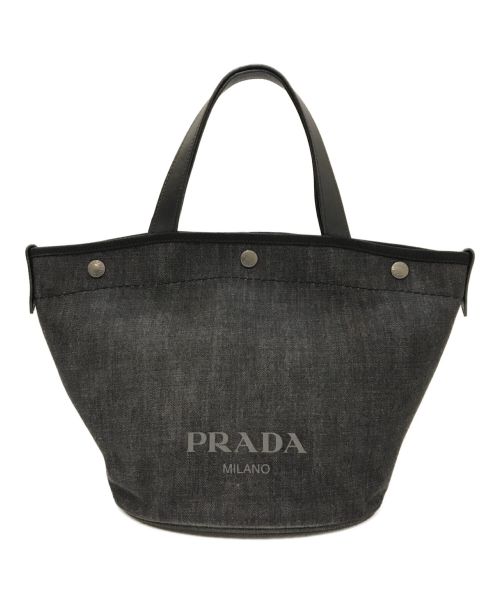 PRADA（プラダ）PRADA (プラダ) デニム×レザー 2WAYトートバッグ インディゴ×ブラックの古着・服飾アイテム