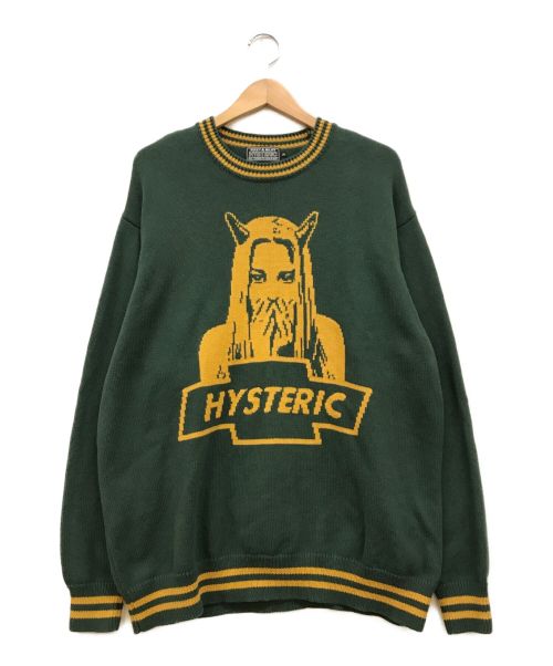 Hysteric Glamour（ヒステリックグラマー）Hysteric Glamour (ヒステリックグラマー) DEVIL MADE ME DO IT編込 セーター グリーン サイズ:XLの古着・服飾アイテム