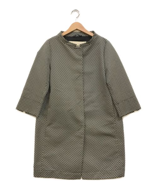 HERNO（ヘルノ）HERNO (ヘルノ) 総柄ノーカラーコート ブラック サイズ:42の古着・服飾アイテム