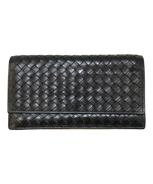 BOTTEGA VENETA（ボッテガベネタ）BOTTEGA VENETA (ボッテガベネタ) イントレチャートフラップウォレット ブラックの古着・服飾アイテム