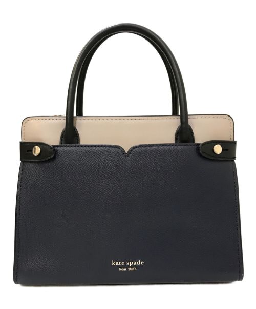 Kate Spade（ケイトスペード）Kate Spade (ケイトスペード) クラシックミディアムサッチェル 2WAYバッグ ネイビー×ベージュの古着・服飾アイテム