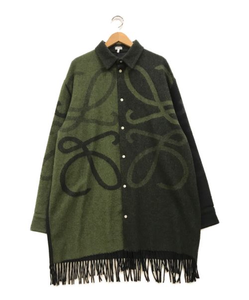 LOEWE（ロエベ）LOEWE (ロエベ) ANAGRAM BLANKET OVERSHIRT グリーン×ネイビー サイズ:Mの古着・服飾アイテム