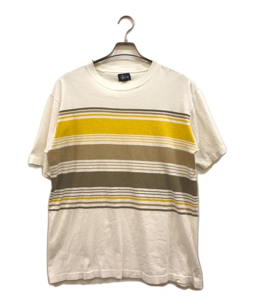 stussy（ステューシー）stussy (ステューシー) ボーダーTシャツ ホワイト×イエロー サイズ:Lの古着・服飾アイテム