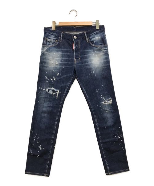 DSQUARED2（ディースクエアード）DSQUARED2 (ディースクエアード) DARK RIPPED WASH SKATER JEANS インディゴ サイズ:48の古着・服飾アイテム