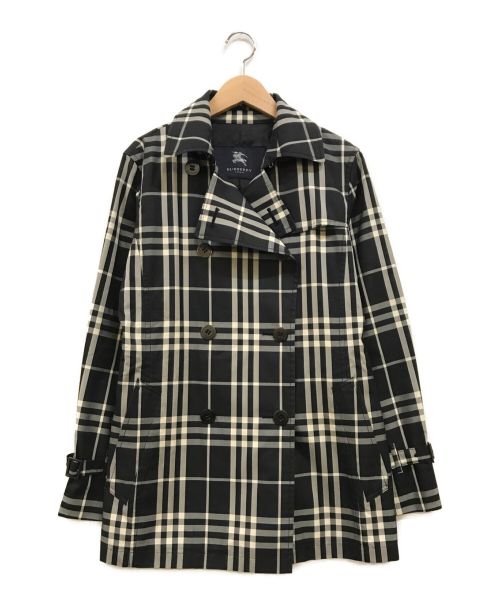 BURBERRY LONDON（バーバリーロンドン）BURBERRY LONDON (バーバリー ロンドン) チェックトレンチコート ブラック×ホワイト サイズ:9の古着・服飾アイテム