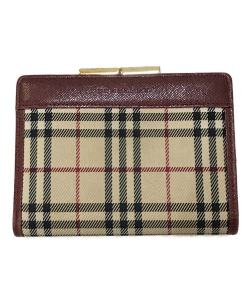 BURBERRY（バーバリー）BURBERRY (バーバリー) ノバチェックがま口財布 ベージュ×レッドの古着・服飾アイテム