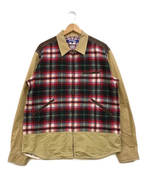 COMME des GARCONS JUNYA WATANABE MAN（コム デ ギャルソン ジュンヤ ワタナベ マン）COMME des GARCONS JUNYA WATANABE MAN (コム デ ギャルソン ジュンヤ ワタナベ マン) チェック切替ジップシャツ ベージュ×レッド サイズ:Mの古着・服飾アイテム