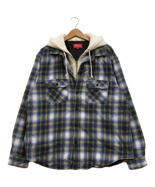 SUPREME（シュプリーム）SUPREME (シュプリーム) Hooded Flannel Zip Up Shirt ブルー×グレー サイズ:Mの古着・服飾アイテム