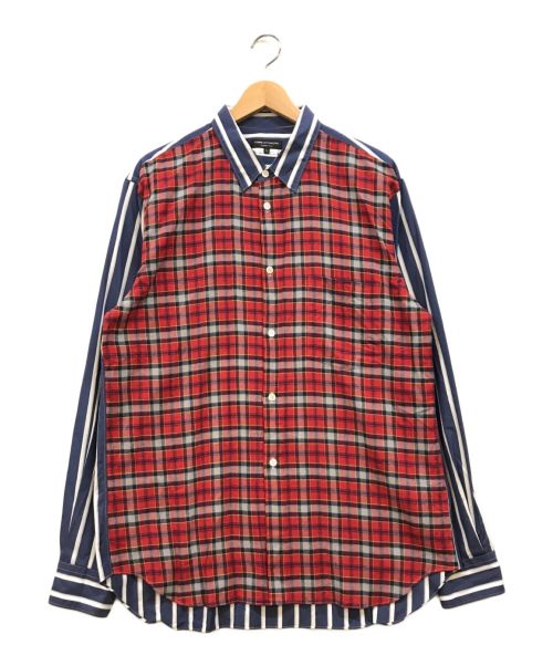 COMME des GARCONS HOMME（コムデギャルソン オム）COMME des GARCONS HOMME (コムデギャルソン オム) チェック切替ストライプシャツ ネイビー×レッド サイズ:Lの古着・服飾アイテム