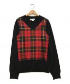 COMME des GARCONS SHIRTコムデギャルソンシャツ）の古着「チェック切替Vネックニット」｜ブラック×レッド