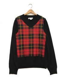 COMME des GARCONS SHIRT（コムデギャルソンシャツ）の古着「チェック切替Vネックニット」｜ブラック×レッド