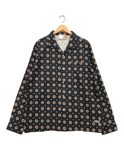 KITH（キス）KITH (キス) L/S Thompson Printed Camp Collar Silk Cotton Shirt ネイビー サイズ:Lの古着・服飾アイテム