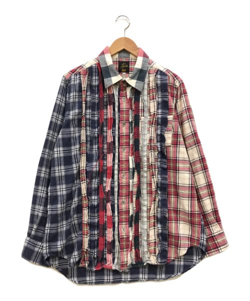 Needles（ニードルズ）Needles (ニードルズ) KITH (キス) RIBBON CUT FLANNEL SHIRT ネイビー×レッド サイズ:Lの古着・服飾アイテム